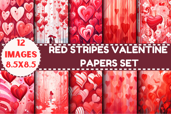 Download Red Stripes Valentine Papers Set - Red stripes Collection