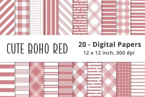 Download Cute Boho Red Stripes Scrapbook Papers - Red stripes Collection