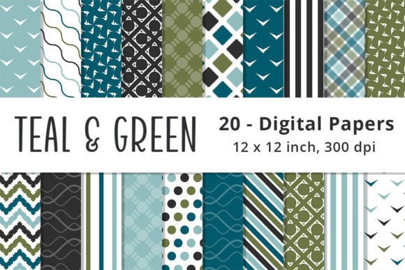 Download Printable Teal &amp; Green Digital Patterns - Teal Collection