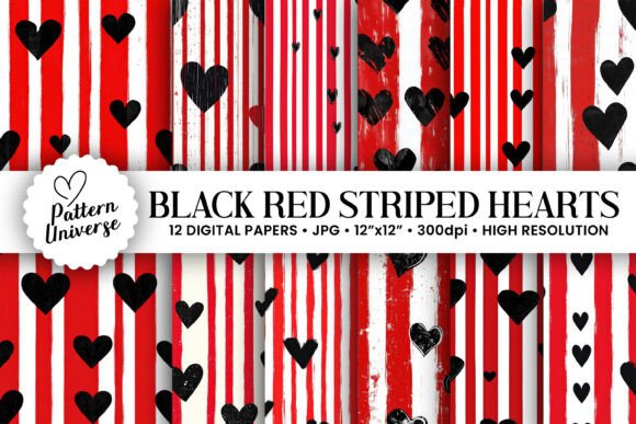 Download Black &amp; Red Stripes Hearts Patterns - Red stripes Collection