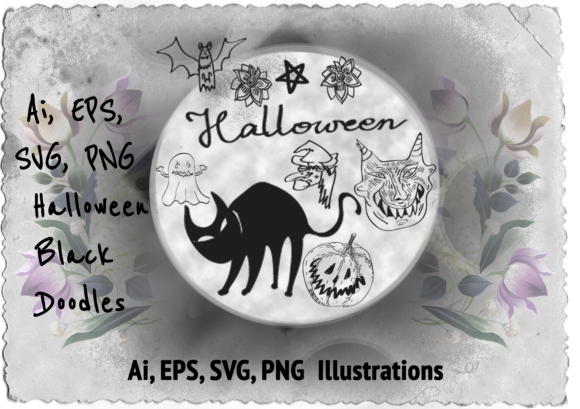 Download Halloween Black Line Doodles - Vampires - Black Collection