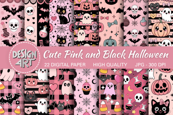 Download Cute Pink and Black Halloween Background - Black Collection