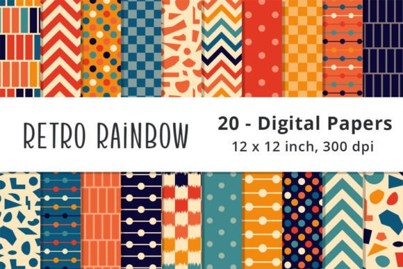 Download Retro Rainbow Digital Scrapbook Paper - Retro rainbow Collection