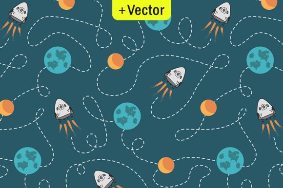 Download Moonlanding Spaceships Teal Kids Pattern - Teal Collection