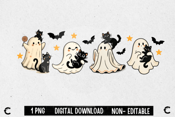 Download Vintage Halloween Ghost with Black Cats - Black Collection