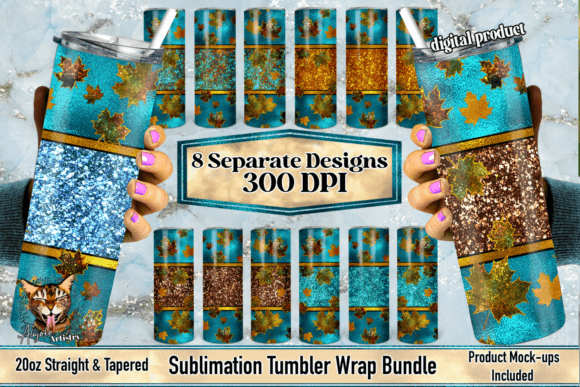 Download Teal Fall Leaves Tumbler Wrap Bundle - Teal Collection