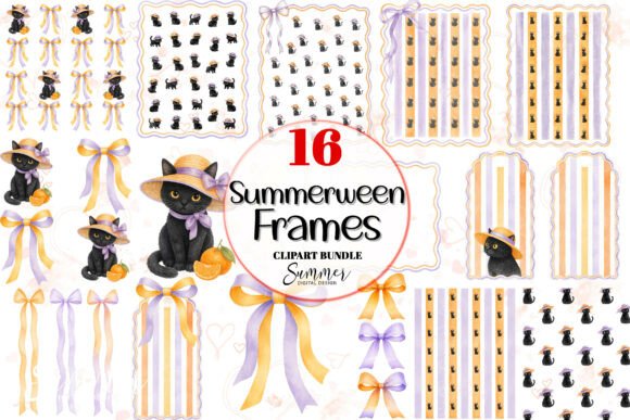 Download Summerween PNG Black Cats and Beach Hats - Black Collection