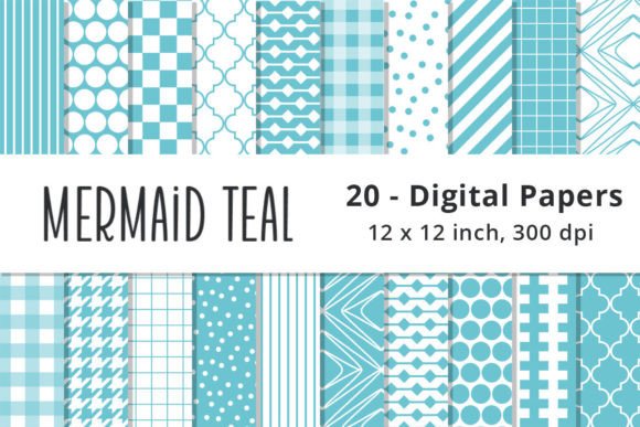 Download Mermaid Teal Digital Pattern Papers - Teal Collection