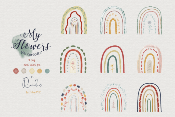 Download My Flowers Watercolor (Retro Rainbow) - Retro rainbow Collection