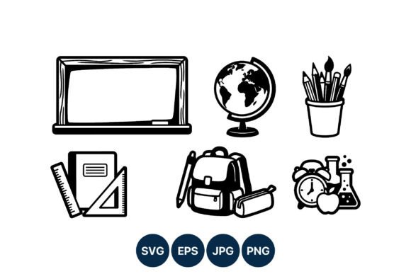 Download School Supply Icons Black White Vector - Black Collection
