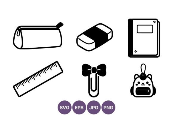 Download School Supplies Black and White Vector - Black Collection